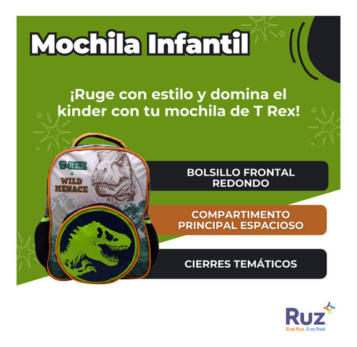 Mochila Primaria Infantil Universal Jurassic World 20 L Verde