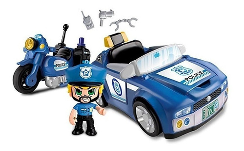 Muñeco Pinypon Action Figura + Auto + Moto Policia + Acc Edu