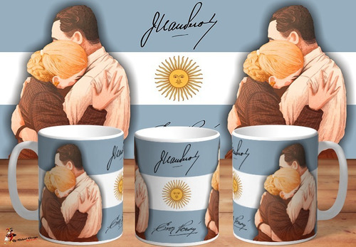 Taza Juan Domingo Peron Y Eva Duarte Abrazo Firmas