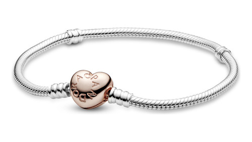 Brazalete Pandora Broche Corazón Cubierto En Oro Rosa De 14k