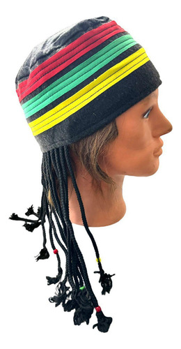 Gorro Jamaicano Rastafari Com Cabelos Dreads E Tranças 30cm