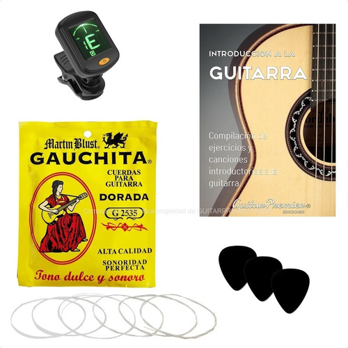 Combo Encordado Guitarra Criolla + Afinador + Manual + Puas