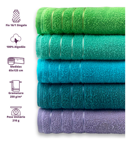 Kit 03 Toalha Banho Atacado 65x125cm Macio 100% Algodão