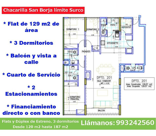 Imagen 2 de 12 de Departamento Con Balcon Vista A Calle 2do Piso En Chacarilla San Borja