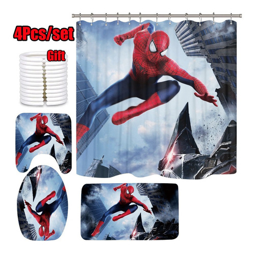 Juego De 4 Cortinas De Ducha De Spiderman: Alfombras, Funda