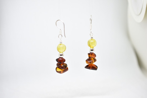 Aretes De Ambar Rojo Con Ámbar Amarillo Con Plata.