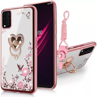 Funda Para T-mobile Revvl V Plus 5g, Rosa/flores/con Anillo