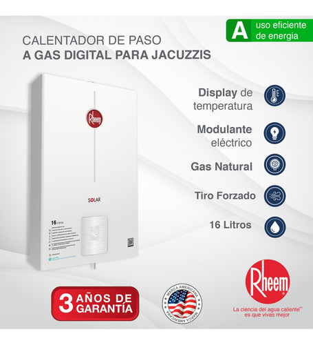 Calentador Para Jacuzzi 16lt Gas Natural Tiro Forzado Rheem