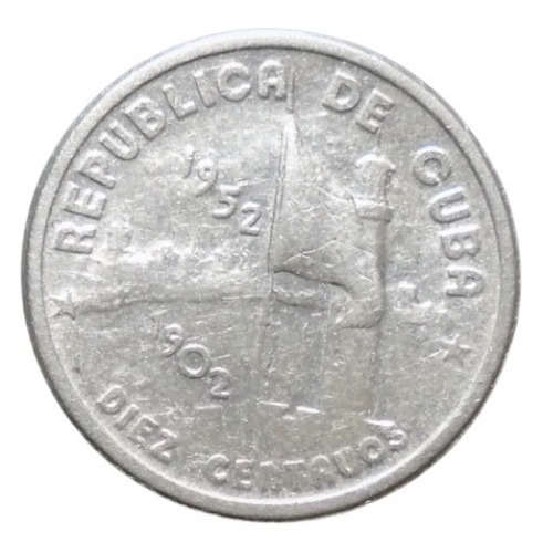 Cuba 10 Centavos 1952 Plata Ley 0.900 Conm. 50 Aniv. Cuba (Usado)