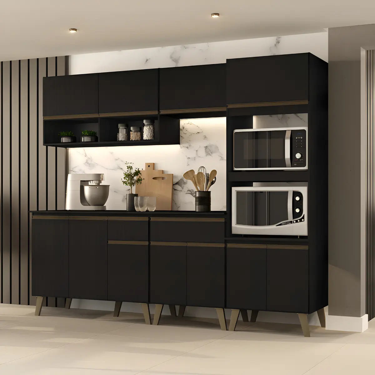 Armário De Cozinha Completa Atlanta Studio Carraro Preto Touch
