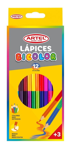 Estuche 12 Lápices Creyones Bicolor Artel (24 Colores)