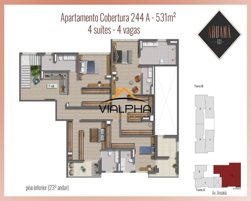 Imagem 25 de 25 de Vendo Cobertura De 531 Metros Com 4 Suítes , 4 Vagas, Piscina Privativa, Churrasqueira No Terraço, Banheiro Senhor E Senhora, Vista 360º No Aruanã 601 - Ap00104 - 34940765