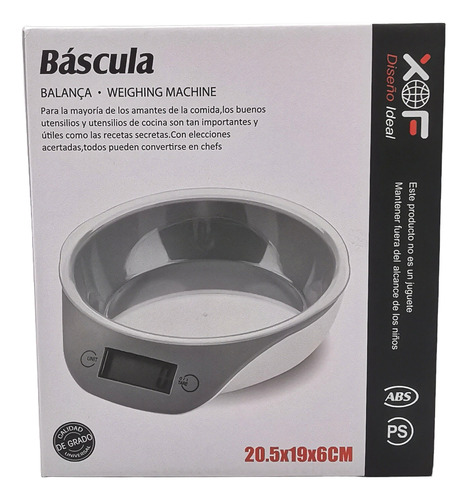 Báscula Digital De Cocina Con Tazón Integrado Precisión Alta Gris 5 Kg