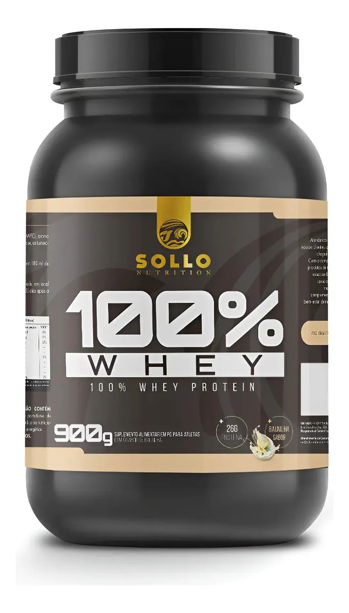 Whey Protein 100% 900g Sollo Nutrition - Sabores Sabor Baunilha