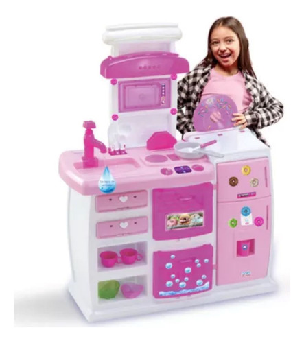 Cozinha Doce Completa Sai Agua Brinquedo Infantil Criança Cor Rosa