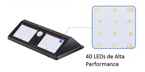 Kit 2 Luminaria Solar 40 Leds Prova D Água Sensor Movimento