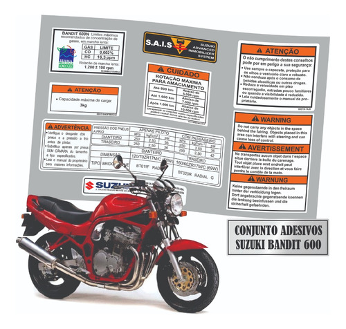 Etiquetas Advertencia Suzuki Bandit N 600 2014