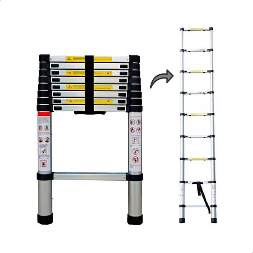 Escalera Recta De Aluminio Desplegable Tipo Telescopio 2,6 M