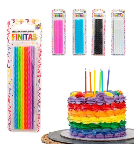 Velas Decorativas Finitas De Colores Cotillon Fiesta X24