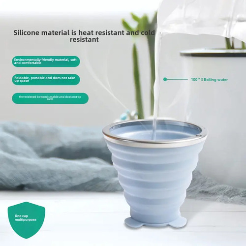 Vaso Plegable De Silicona Con Tapa Celeste