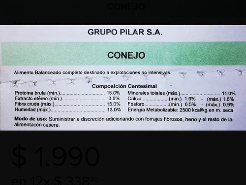 Alimento Conejos Ganave X 25kg. Caba