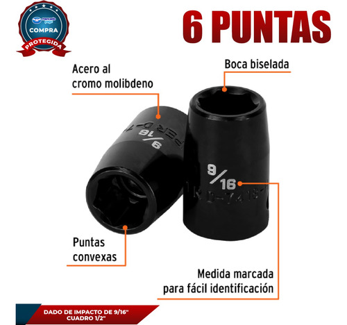 Dado De Impacto De 9/16 , 6 Puntas, Cuadro 1/2 13378