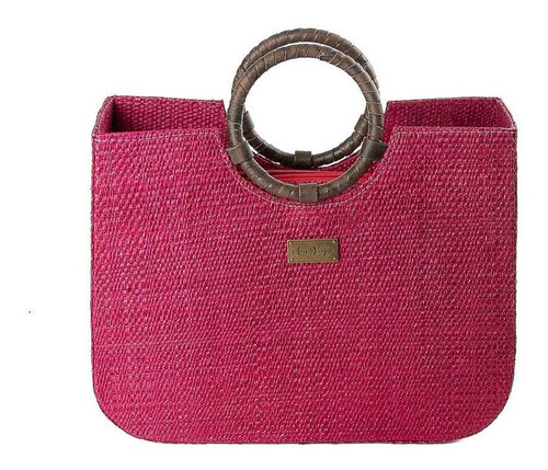 Bolsa Handbag Feminina Alça Redonda Palha Moderna Cor Rosa Escuro