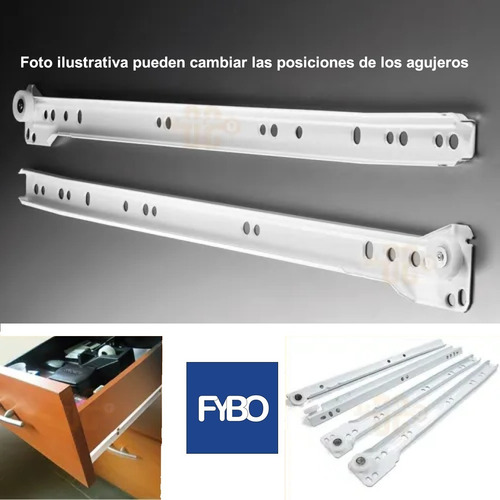 Imagen 2 de 3 de Corredera Metalica 500mm Blanca Riel Para Cajones