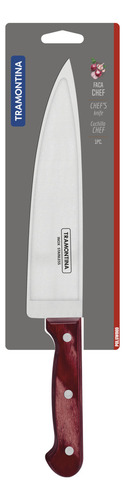 Cuchillo de Chef Medio Golpe Tramontina Polywood con Lámina de Acero Inoxidable y Mango de Madera Tratada Rojo 8"