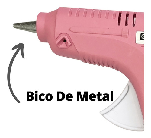 Pistola De Cola Quente Bivolt Profissional 40w Com Botão Liga Desliga Cor Rosa Voltagem 40w