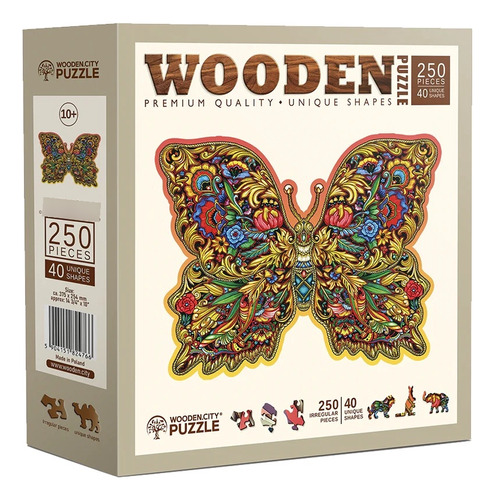 Rompecabezas Wooden 250 Piezas Mariposa De Colores Premium