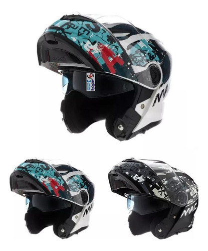 Jm Casco Rebatible Mac Rock Eddie Verde Blanco Brillo Negro