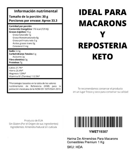 Imagen 3 de 5 de Harina De Almendras Para Macarons Comestibles Premium 1 Kg