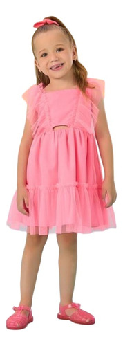 Vestido Infantil Em Tule Rosa Neon Mon Sucré