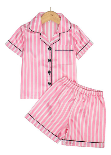 Pijamas Para Mujeres Conjunto De Pantalón Corto Raya Rosa