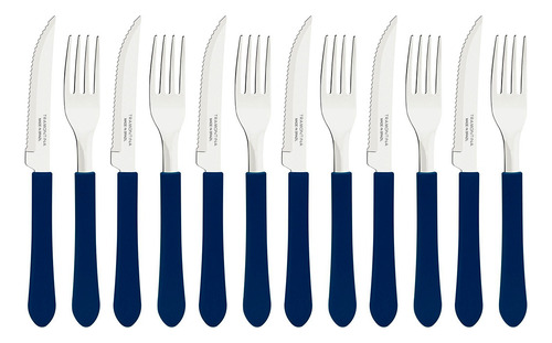 Kit Faqueiro Com 12 Peças Tramontina Leme Azul Garfo + Faca