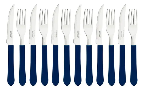 comprar Kit Faqueiro Com 12 Peças Tramontina Leme Azul Garfo + Faca