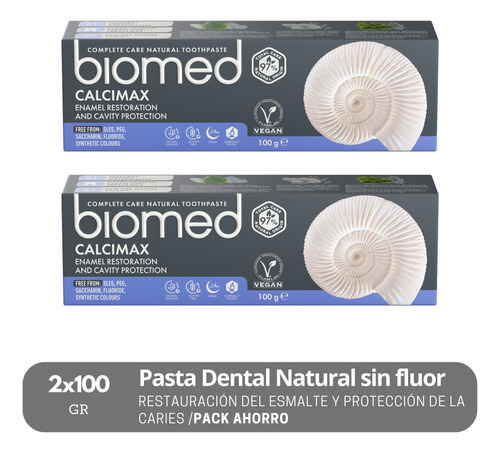 Pack 2 Pasta Dental Natural Anti Caries Biomed Calcimax 100g