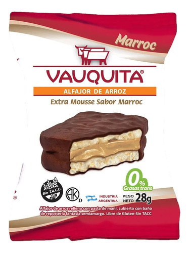 Alfajor De Arroz Vauquita Marroc X6 Unid Apto Celiaco Kosher