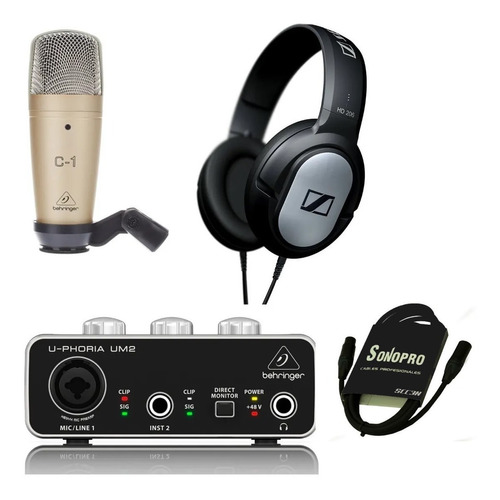 Sistema Grabación Studio Behringer Um2 C-1 Sennheiser Hd206