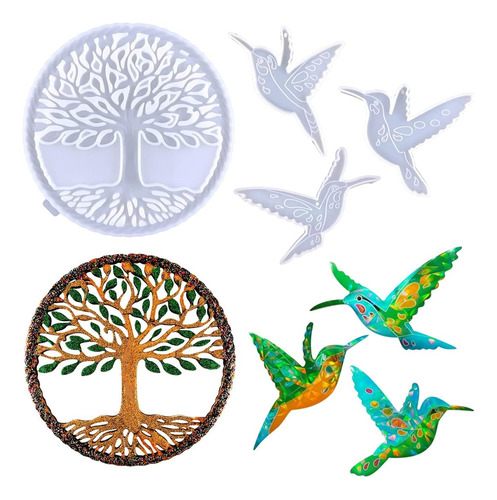 4pcs Árbol De La Vida Y Colibrí Molde De Resina De Silicona