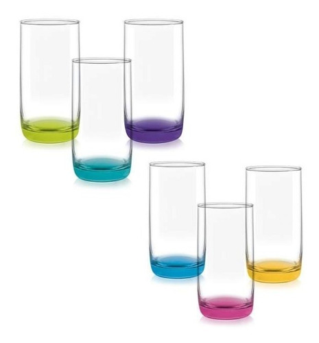 Set 6 Vasos Altos Monterrey Cristar Fondo Color 445ml