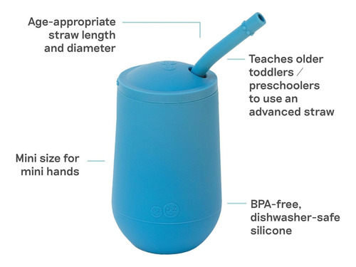 Vaso Ezpz Entrenador Grande Con Popote Para Bebes 6m+ Silicon Color Azul Open Cup + Straw