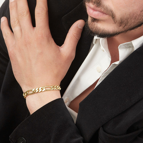 Pulsera Hombre Figaro Hl 8mm Platabañooro24k Duodeluxejoyas®