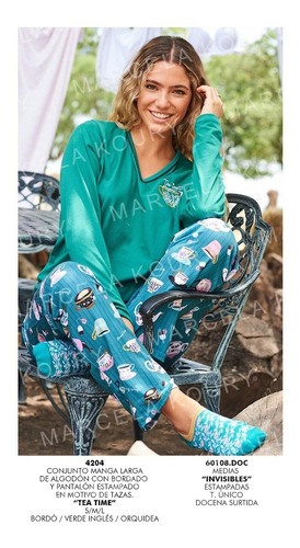 Pijama Invierno Mujer Jersey Estampado Marcela Koury 4204
