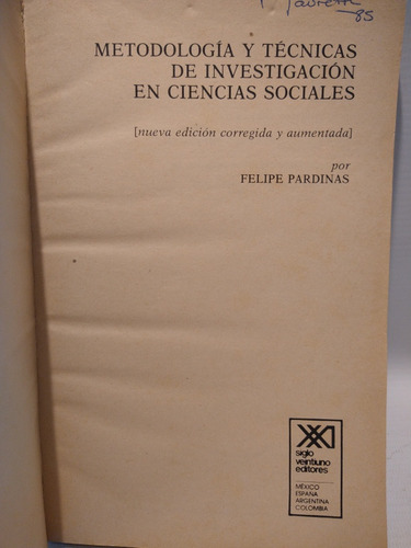 Metodología Investigación Ciencias Sociales Pardinas (Usado)