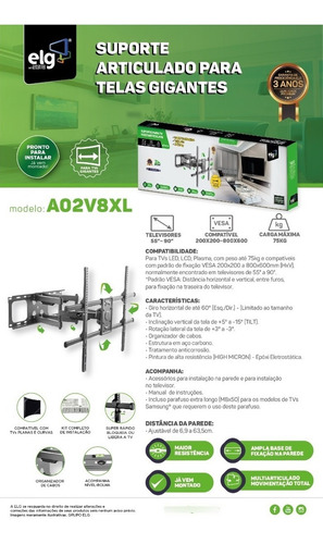 Imagem 3 de 4 de Suporte Articulado Telas Gigantes 50 A 90 ELG - LG, Samsung