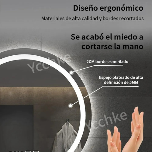 Espejo Circular Del Baño Con Luz Táctil Tricolor Led Moderna 127V 3modo Touch 60cm x 60cm
