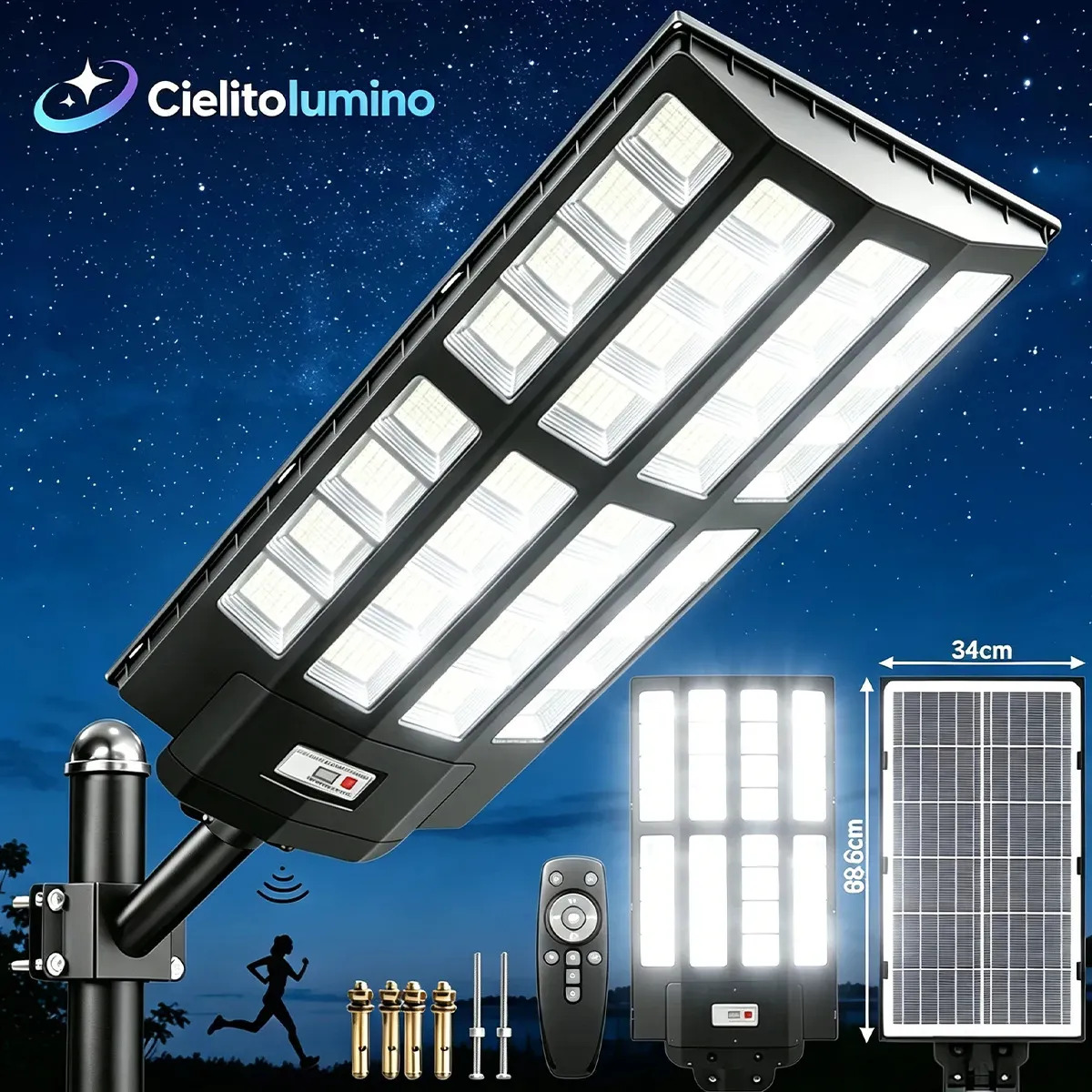 Lámpara Solar LED Cielitolumino para Exterior con Sensor de Movimiento y Control Remoto