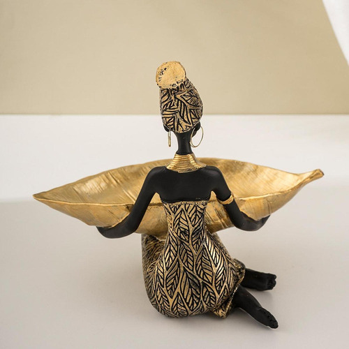 Estatua De Mujer Africana Con Bandeja De Almacenamiento,
